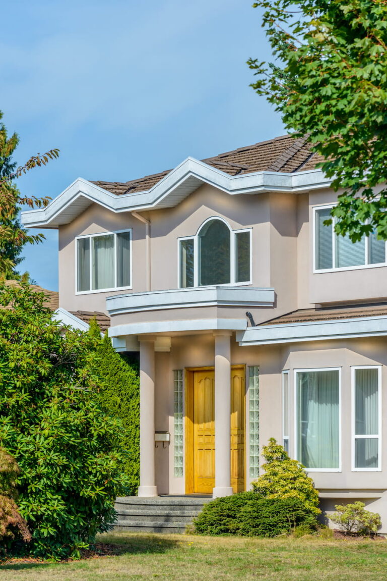 A Perfect Neighborhood. Houses In Suburb At Summer In The North America. Fragment Of A Luxury House